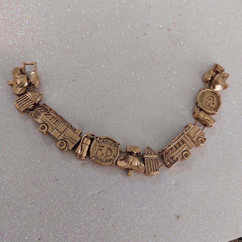 Firefighter Themed Goldtone Metal Bracelets